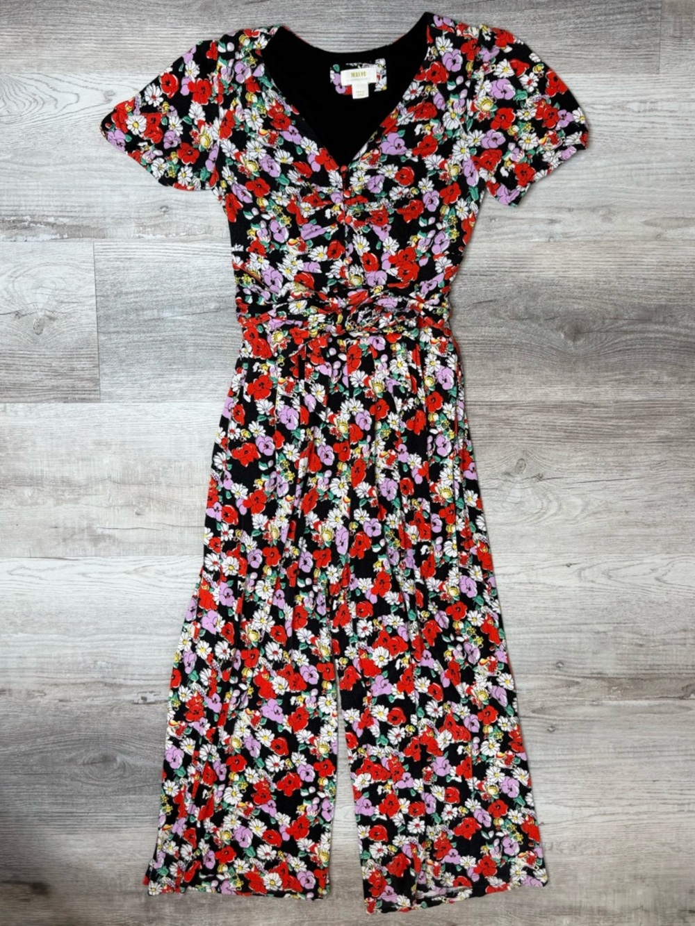 Anthropologie Maeve Floral Crop Jumpsuit Women’s size S Button Front Back Tie